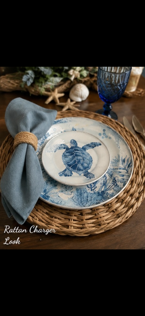 Blue Haven Turtle Coastal Place Setting – 5 Piece Handcrafted Table Setting
