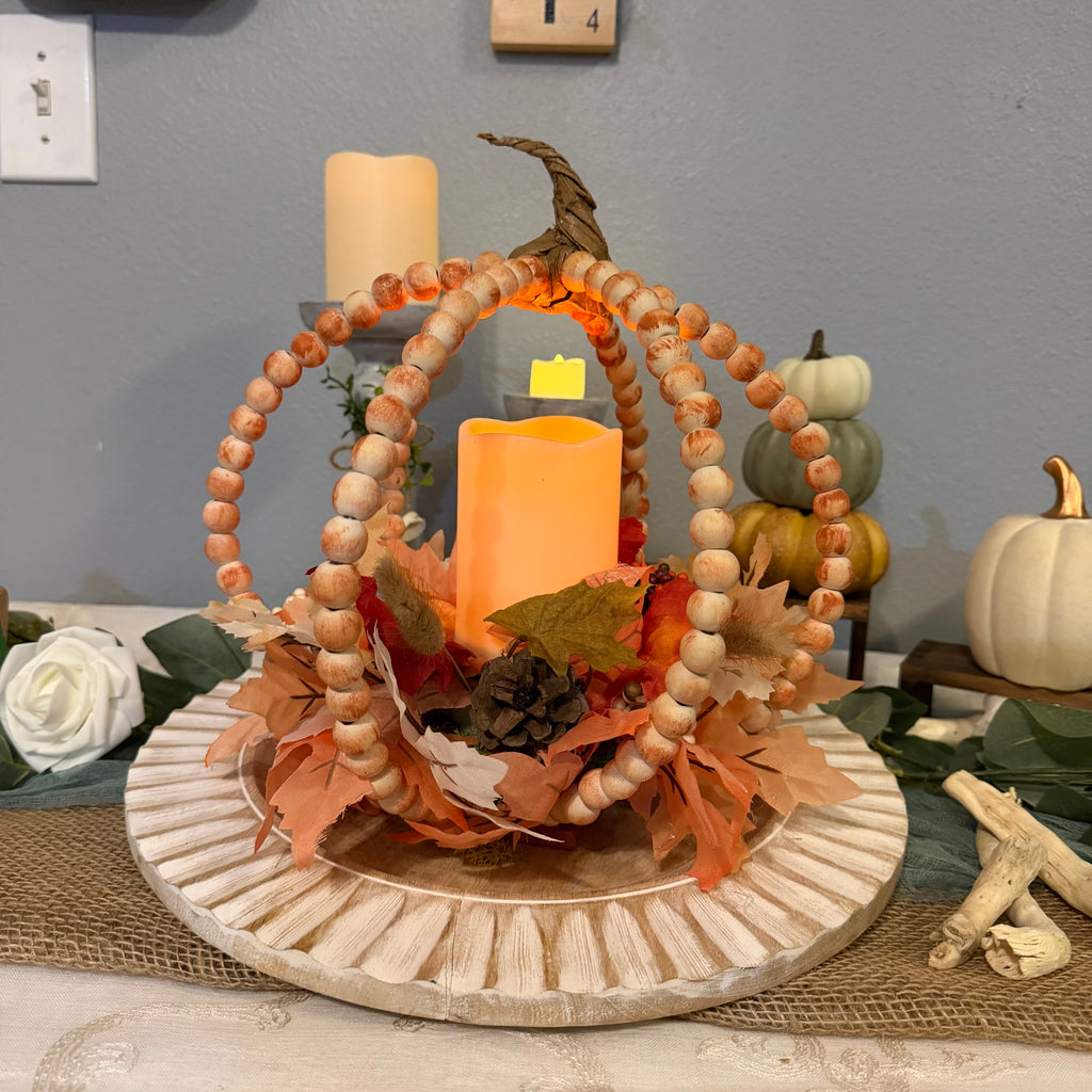 Hand-Beaded Pumpkin Centerpiece with Flameless Candle | Handmade Fall Décor