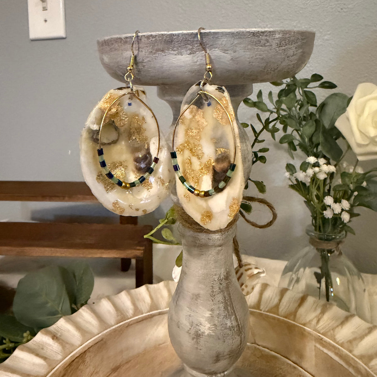 Gilded Tide Oyster Shell Earrings | Handcrafted Coastal Jewelry