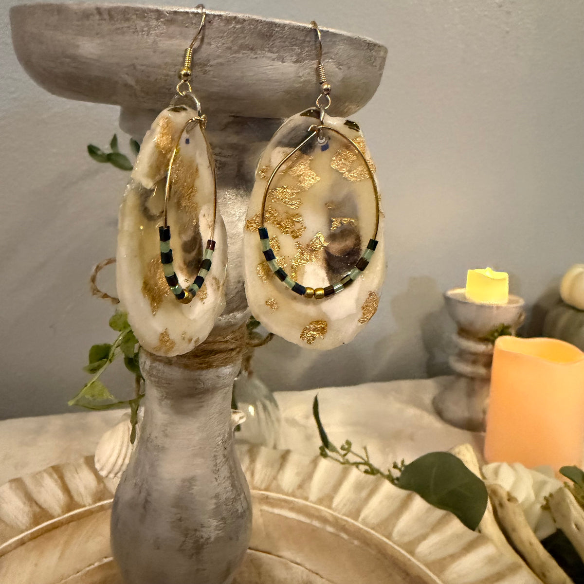 Gilded Tide Oyster Shell Earrings | Handcrafted Coastal Jewelry
