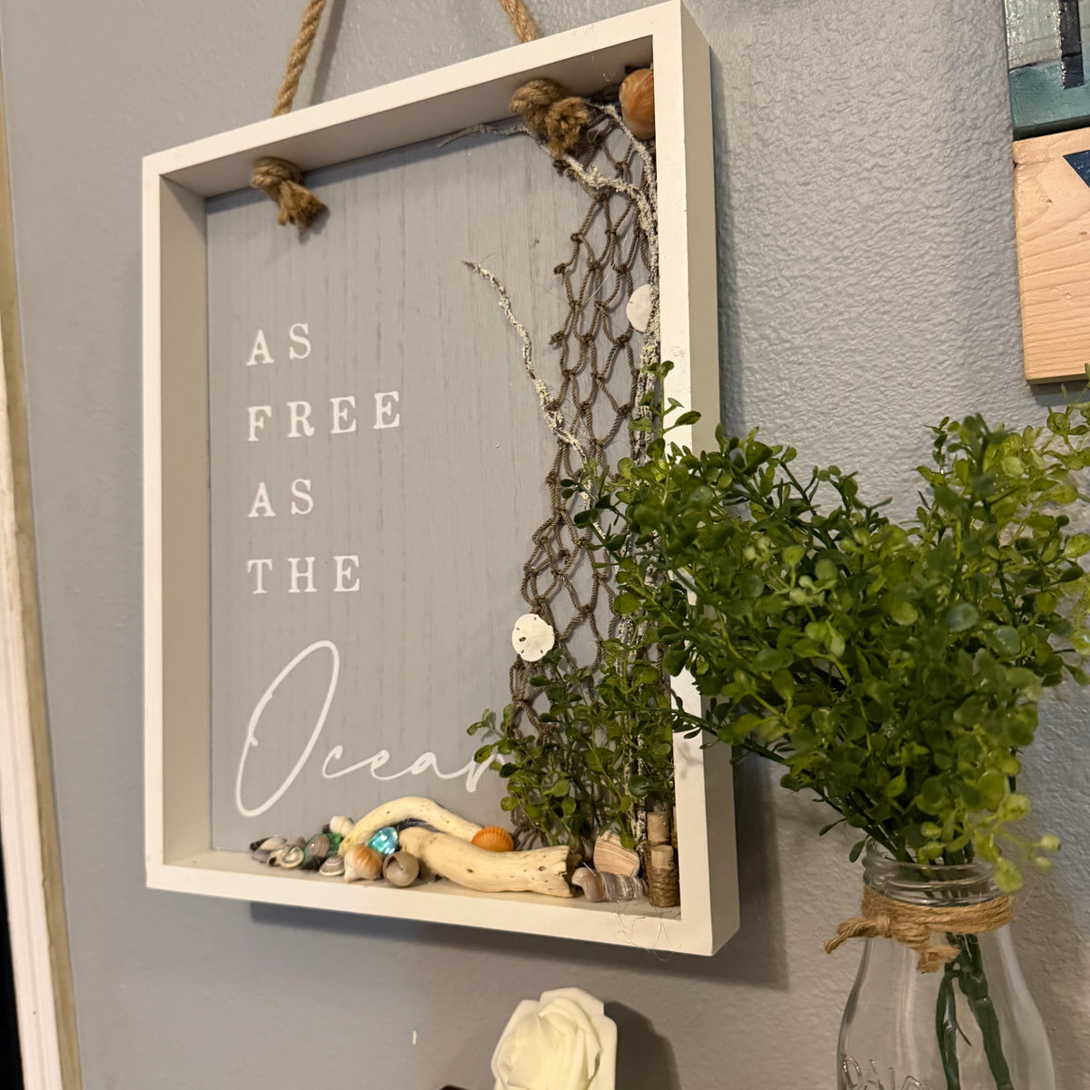 “As Free as the Ocean” One-of-a-Kind Coastal Shadow Box Wall Art