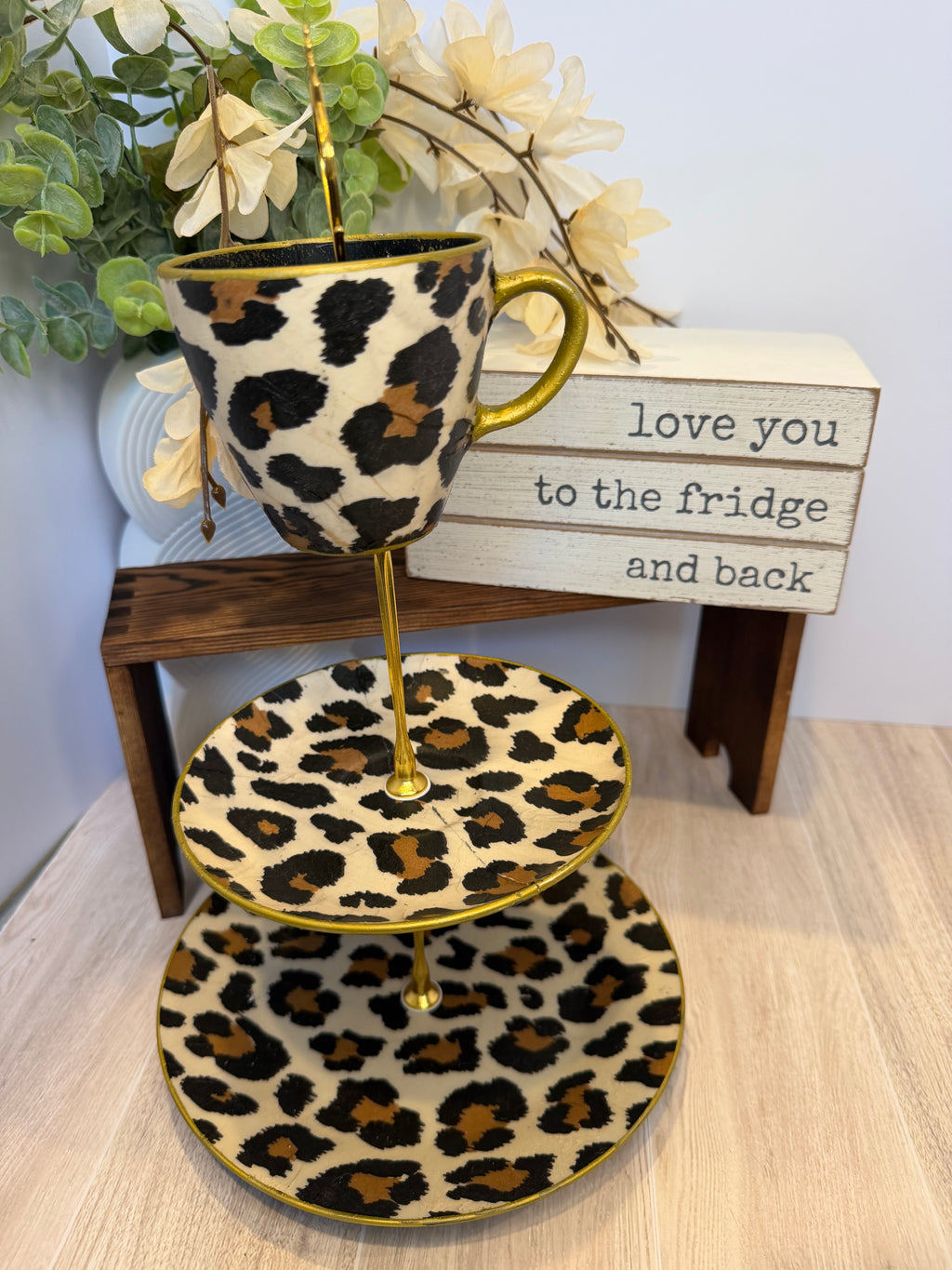 Leopard 3-Tier Jewelry & Vanity Stand with Gold Trim
