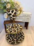 Leopard 3-Tier Jewelry & Vanity Stand with Gold Trim