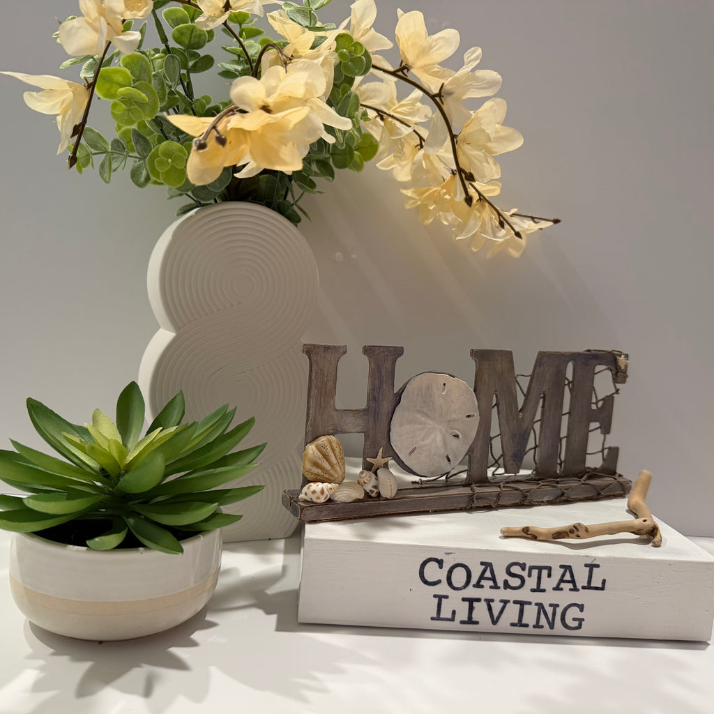 One-of-a-Kind Coastal HOME Sign – Handcrafted Sand Dollar & Shell Décor