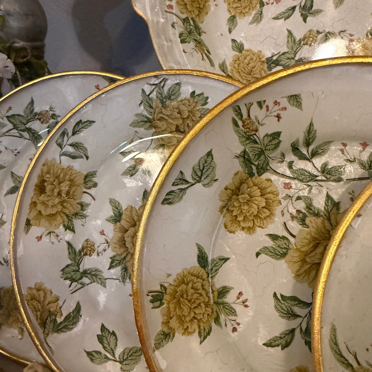 Golden Gathering Floral Pie Plate | Hand-Decoupaged Serving & Display Dish