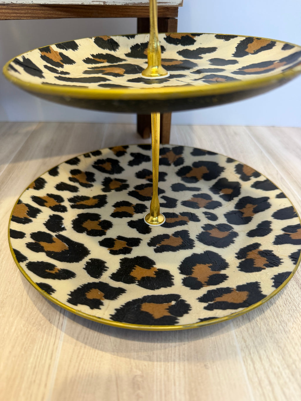 Leopard 3-Tier Jewelry & Vanity Stand with Gold Trim