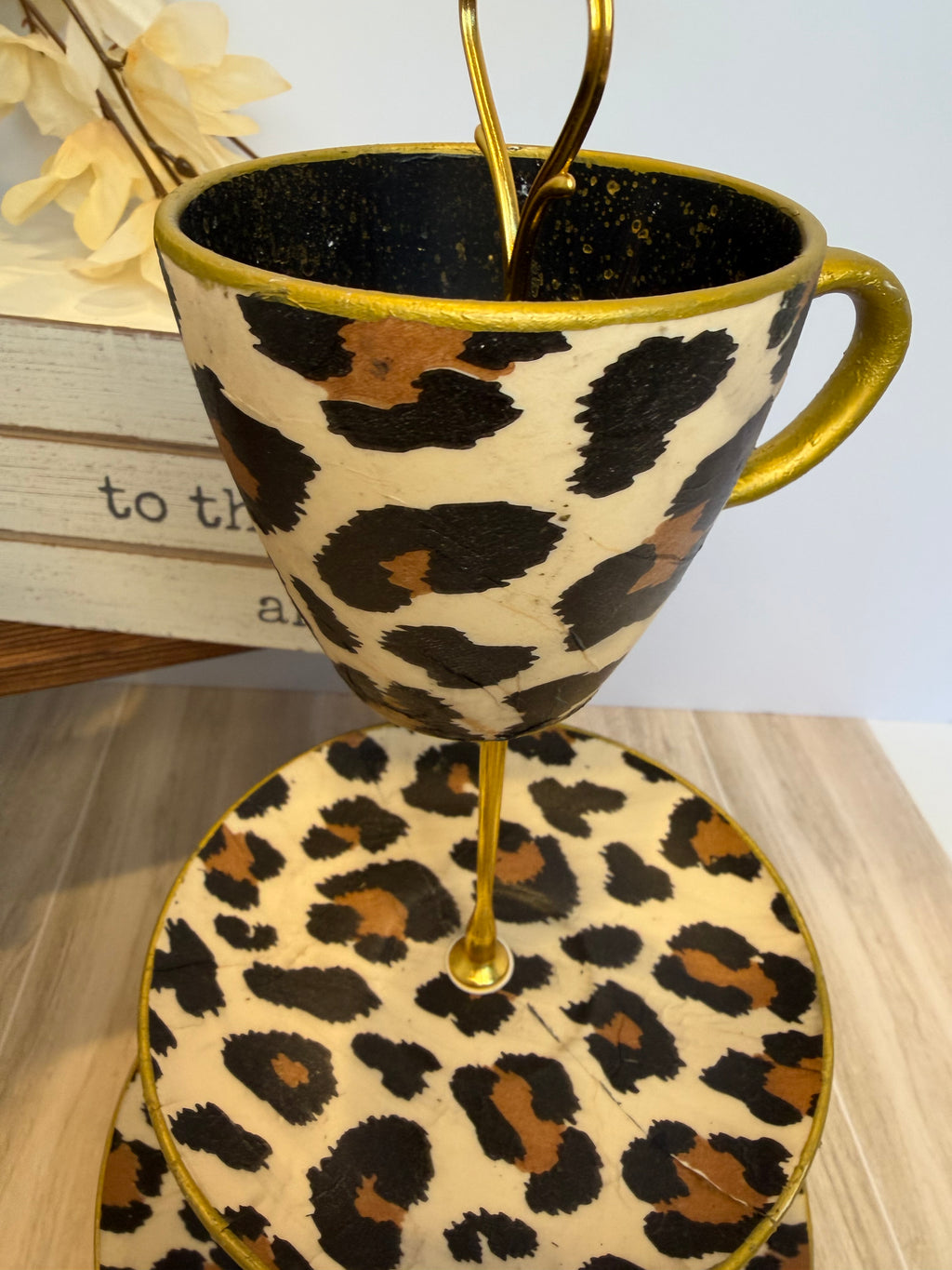 Leopard 3-Tier Jewelry & Vanity Stand with Gold Trim