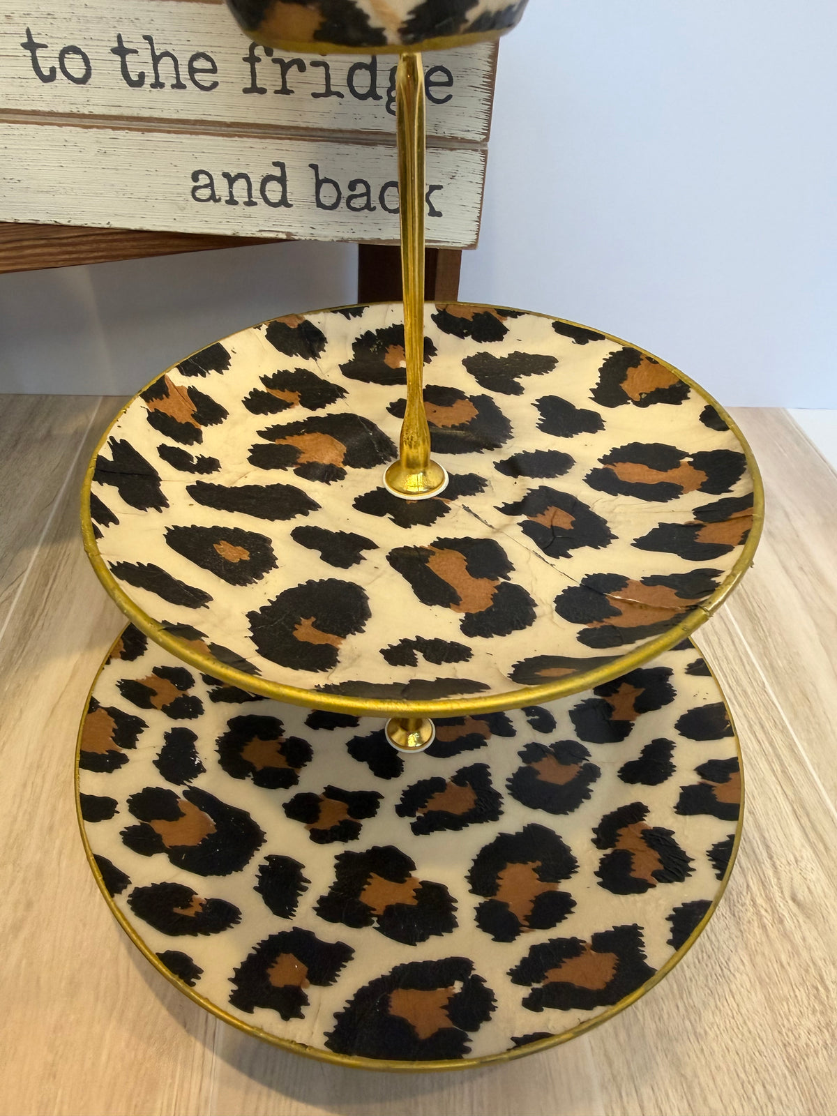 Leopard 3-Tier Jewelry & Vanity Stand with Gold Trim