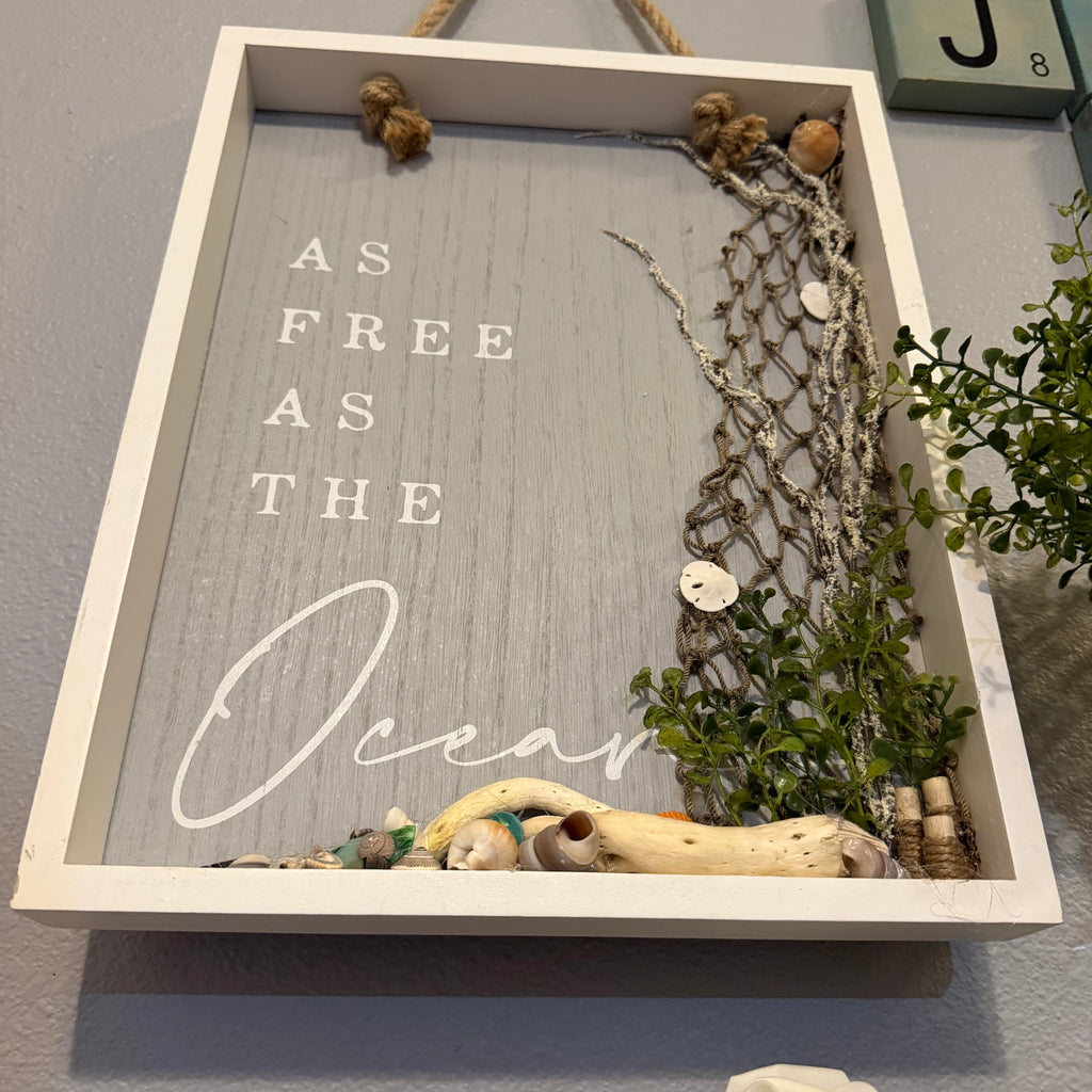 “As Free as the Ocean” One-of-a-Kind Coastal Shadow Box Wall Art