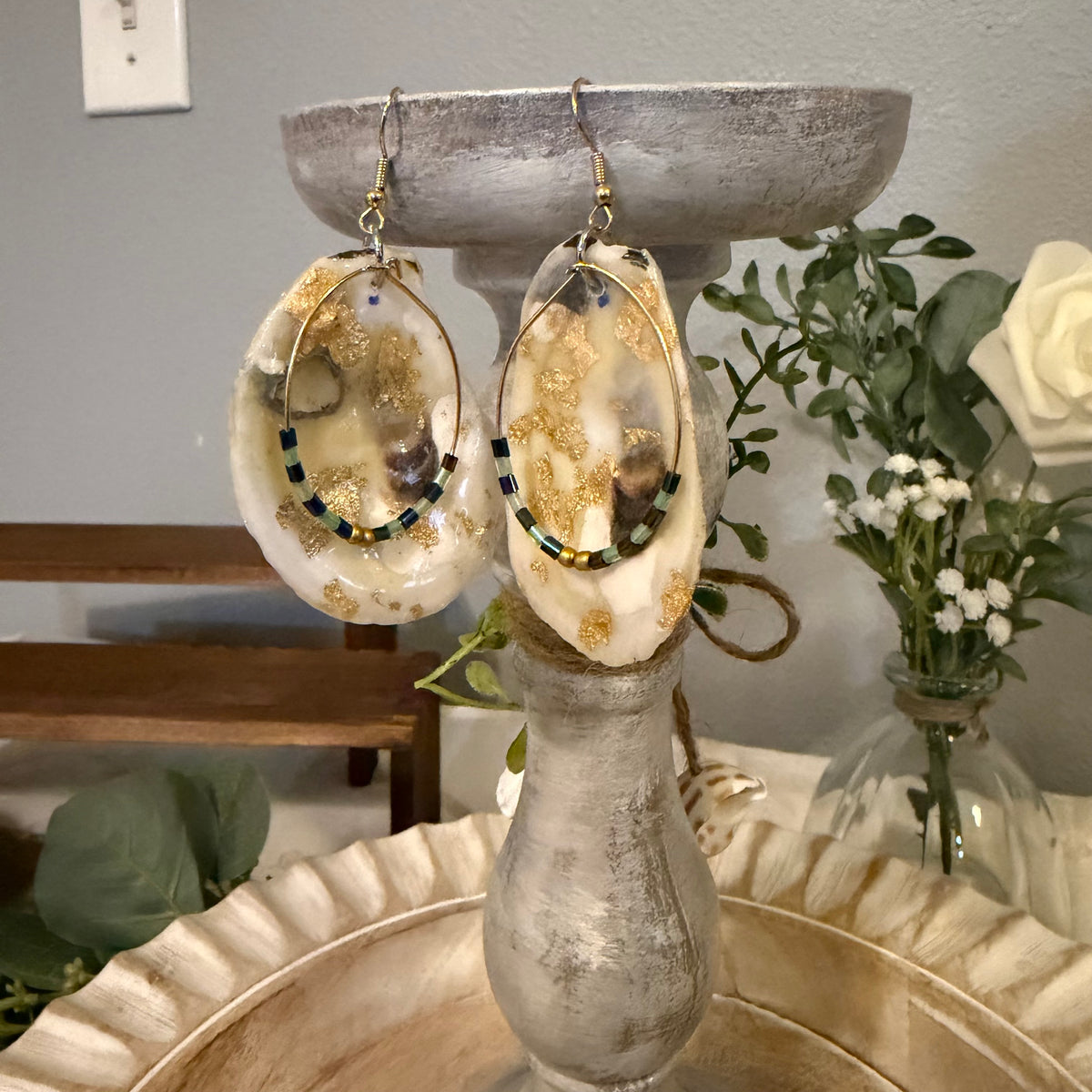 Gilded Tide Oyster Shell Earrings | Handcrafted Coastal Jewelry