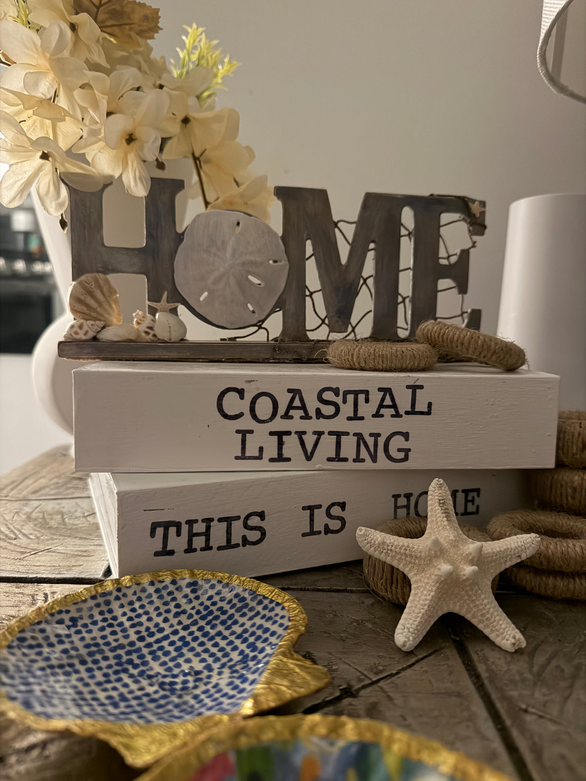 One-of-a-Kind Coastal HOME Sign – Handcrafted Sand Dollar & Shell Décor