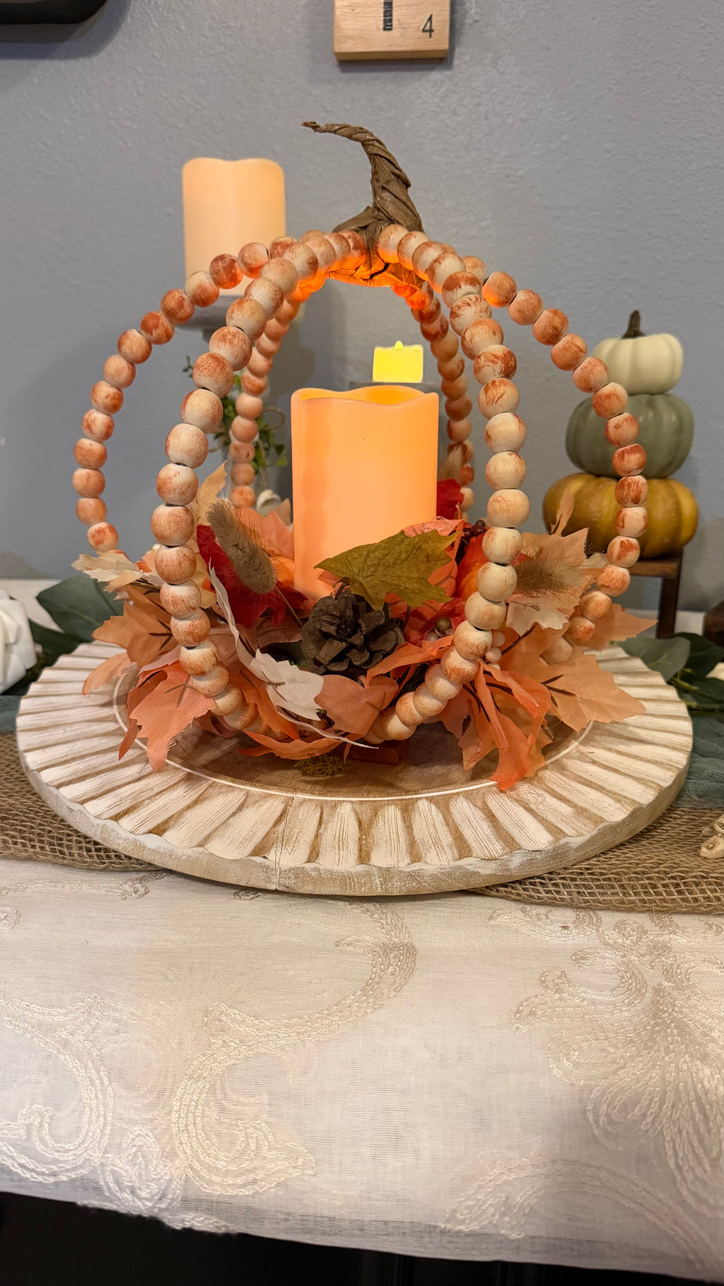 Hand-Beaded Pumpkin Centerpiece with Flameless Candle | Handmade Fall Décor