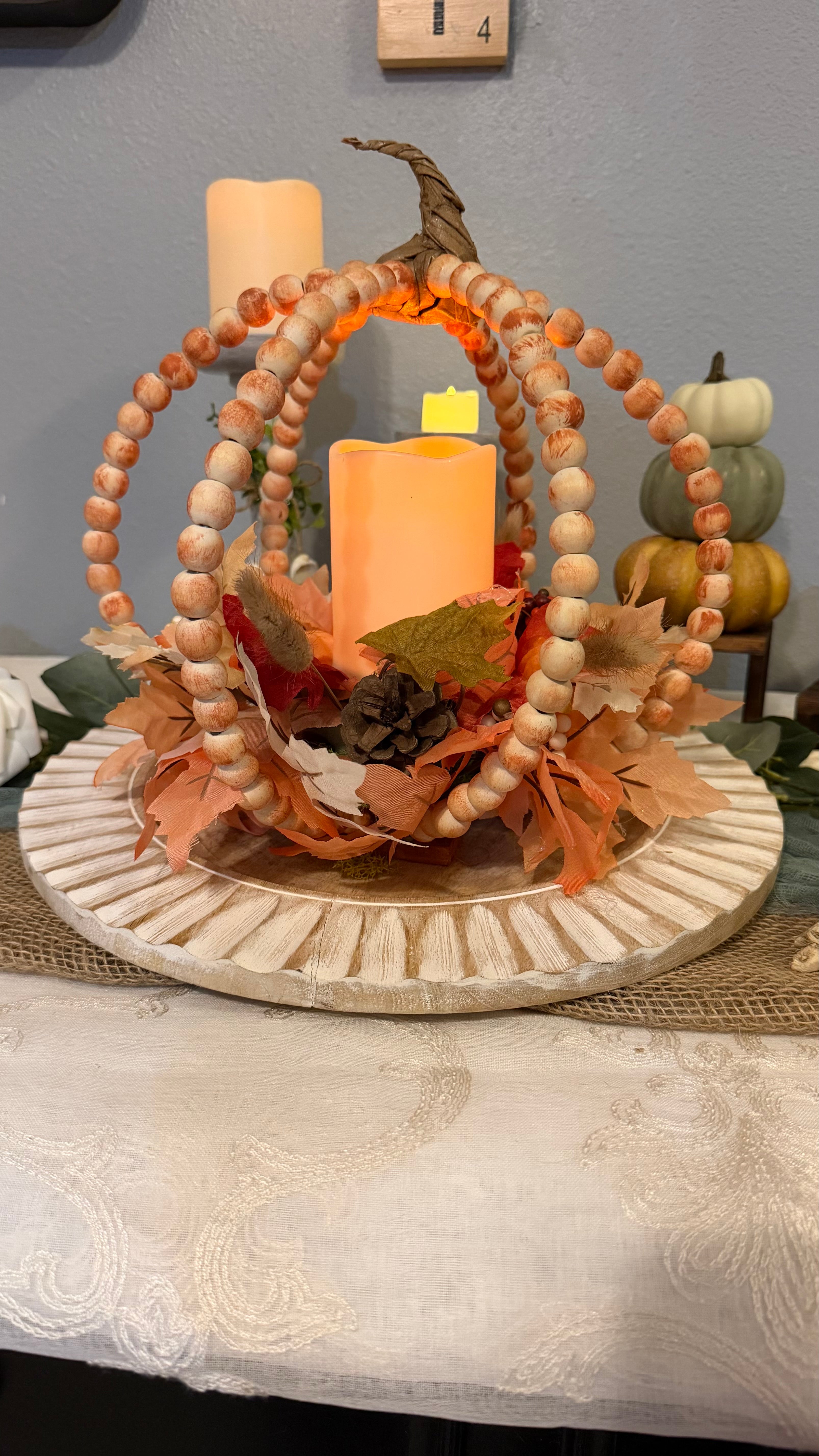 Hand-Beaded Pumpkin Centerpiece with Flameless Candle | Handmade Fall Décor