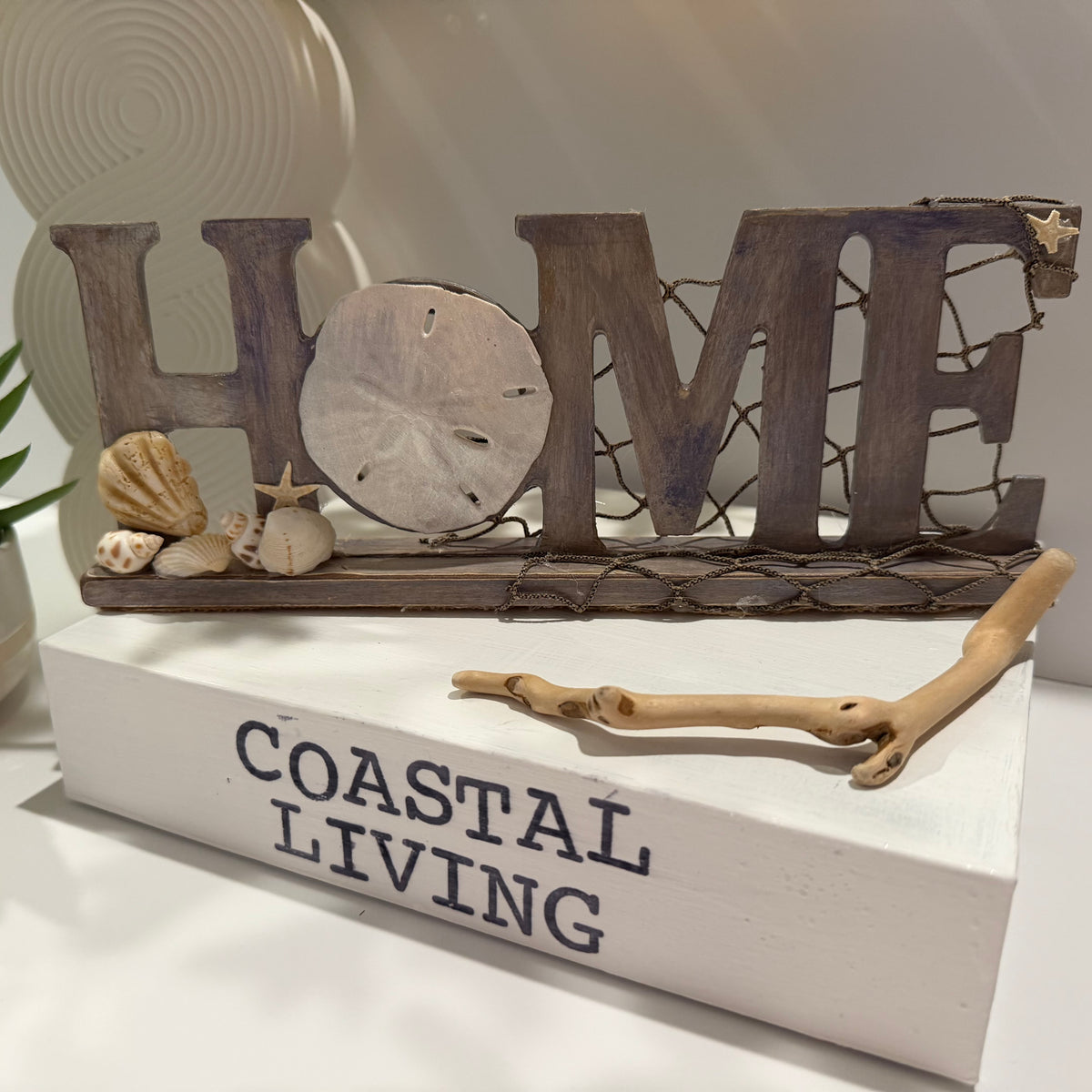 One-of-a-Kind Coastal HOME Sign – Handcrafted Sand Dollar & Shell Décor