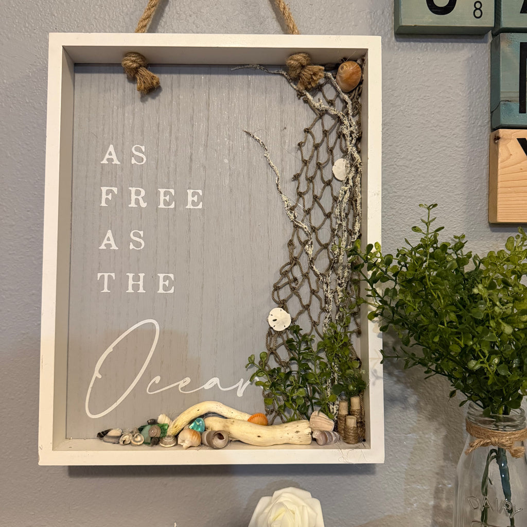 “As Free as the Ocean” One-of-a-Kind Coastal Shadow Box Wall Art