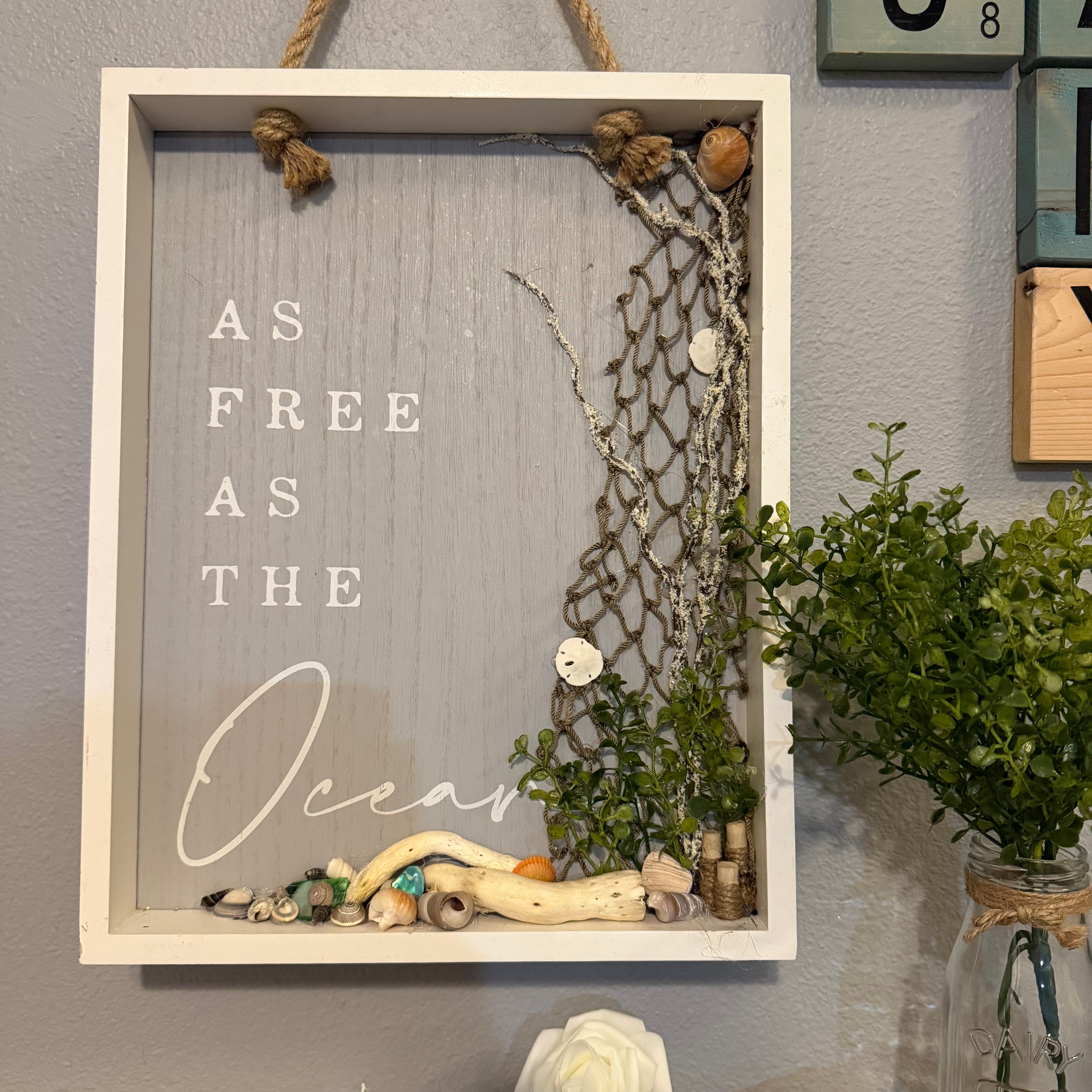 “As Free as the Ocean” One-of-a-Kind Coastal Shadow Box Wall Art