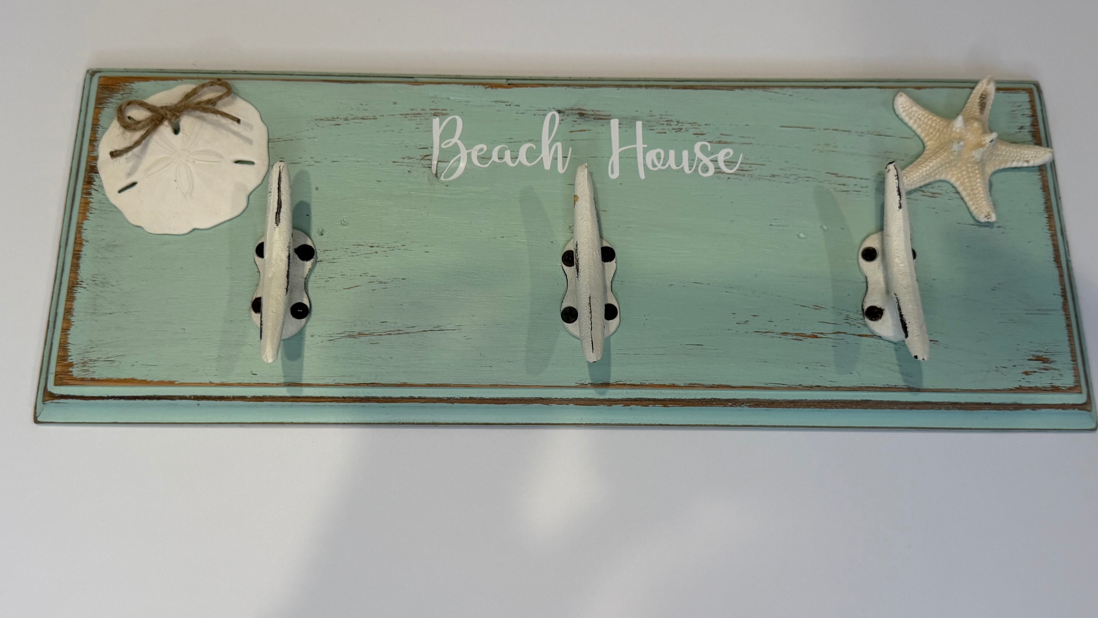 Beach House Coastal Wall Rack with Anchor Hooks | Seafoam Nautical Wall Décor