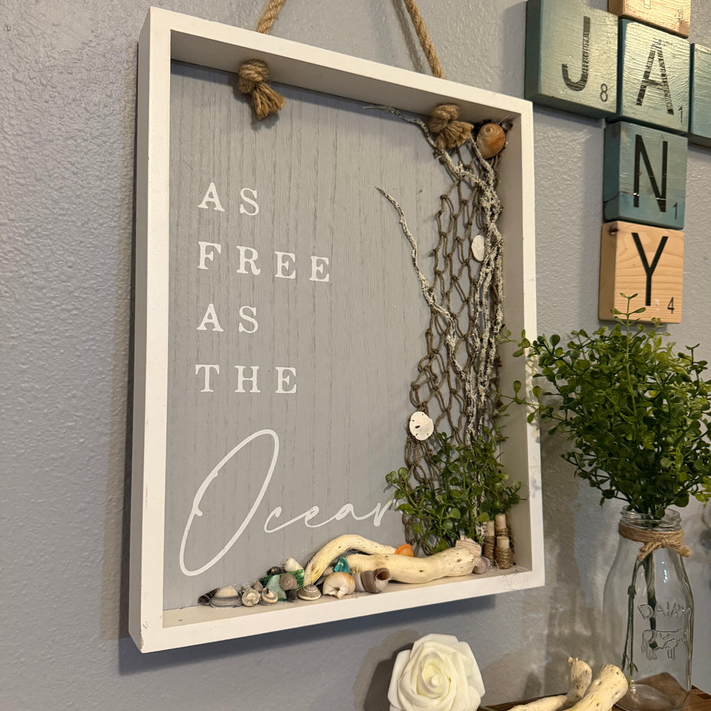 “As Free as the Ocean” One-of-a-Kind Coastal Shadow Box Wall Art