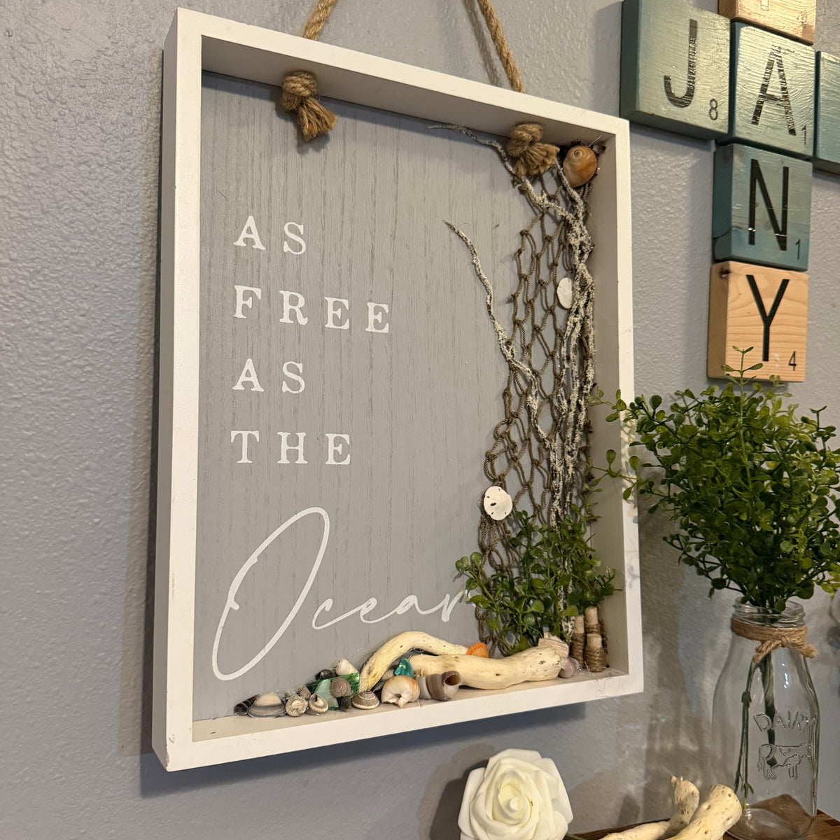 “As Free as the Ocean” One-of-a-Kind Coastal Shadow Box Wall Art