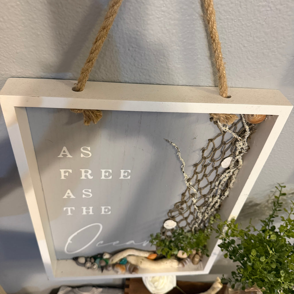 “As Free as the Ocean” One-of-a-Kind Coastal Shadow Box Wall Art