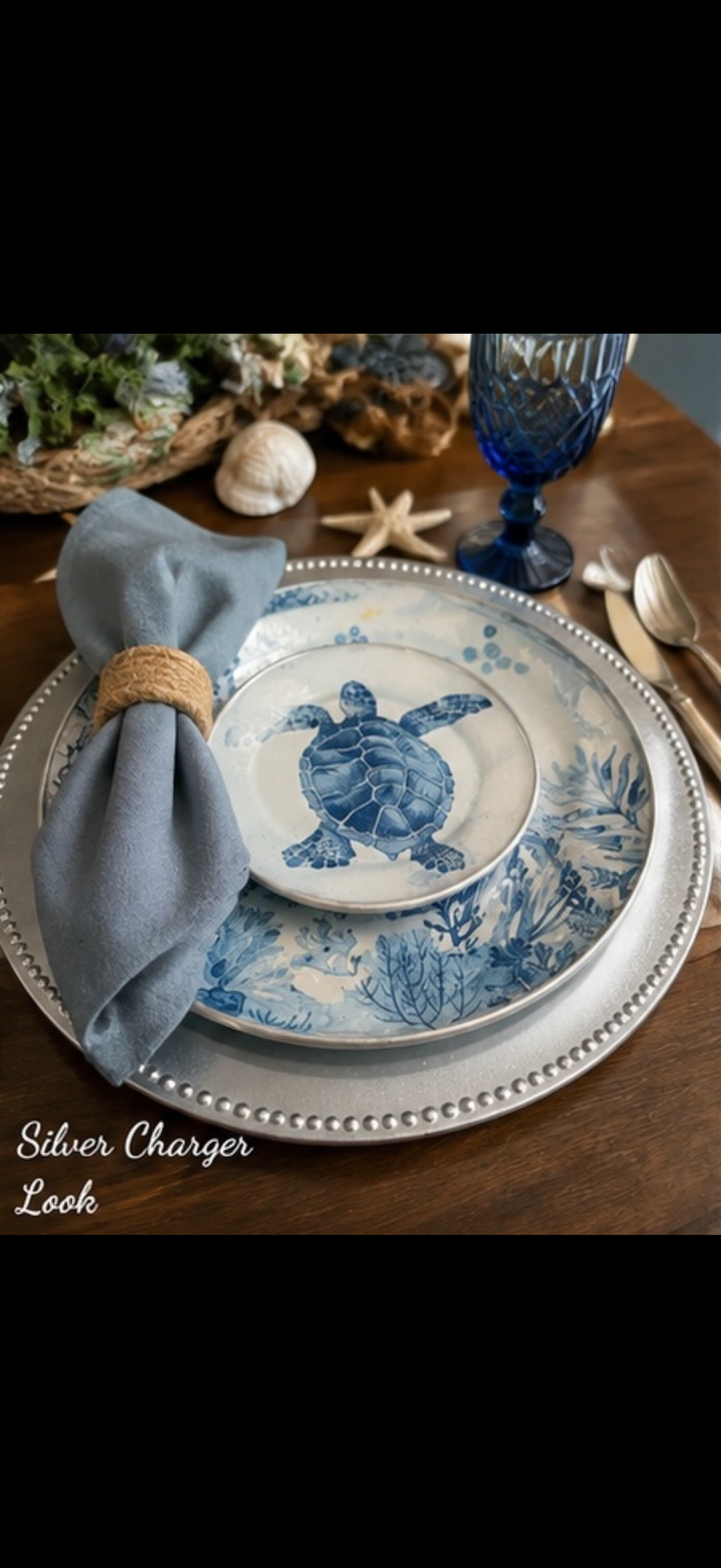 Blue Haven Turtle Coastal Place Setting – 5 Piece Handcrafted Table Setting