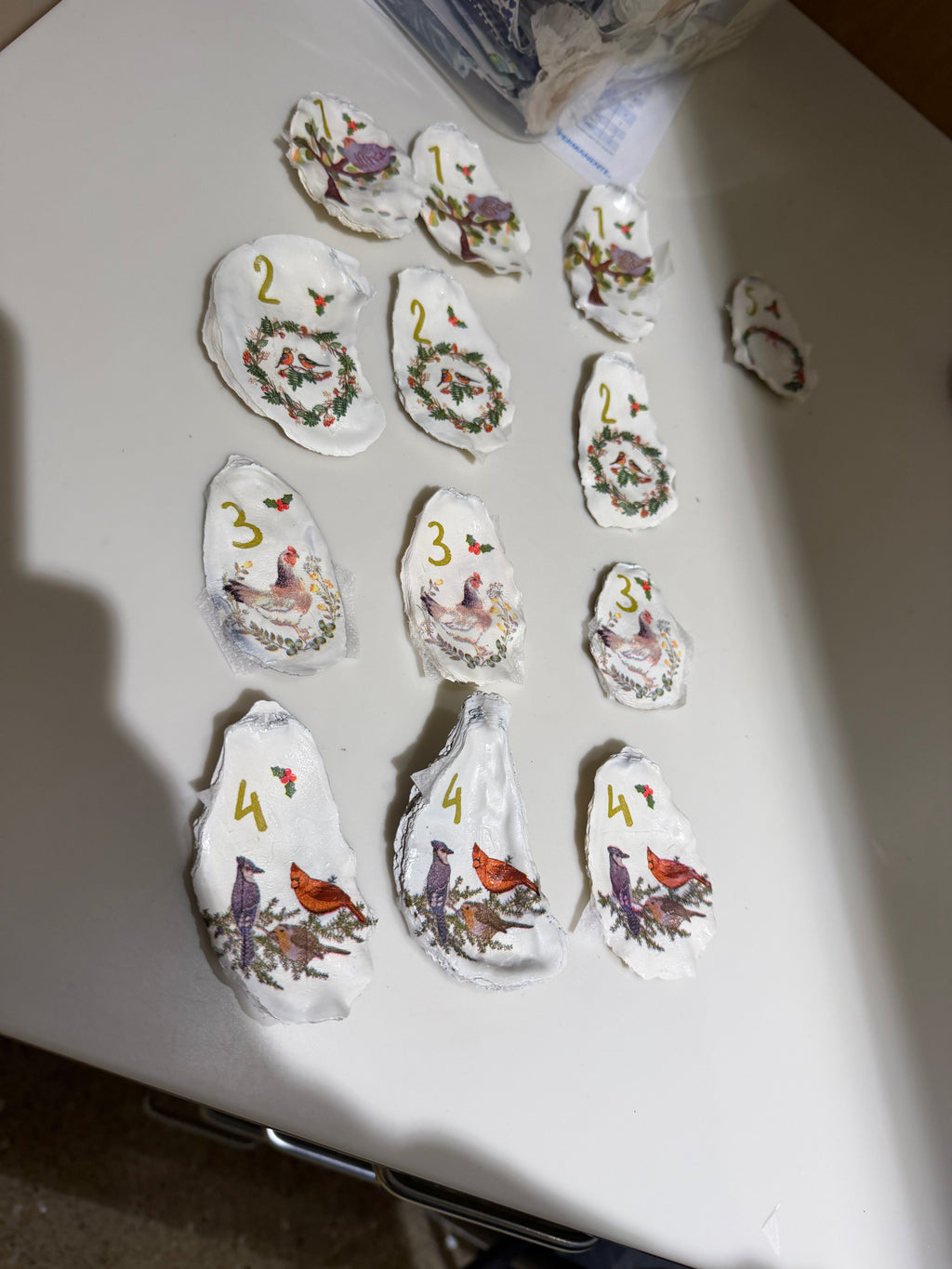 12 Days of Christmas Oyster Shell Ornament Set | Handmade Coastal Christmas Collection