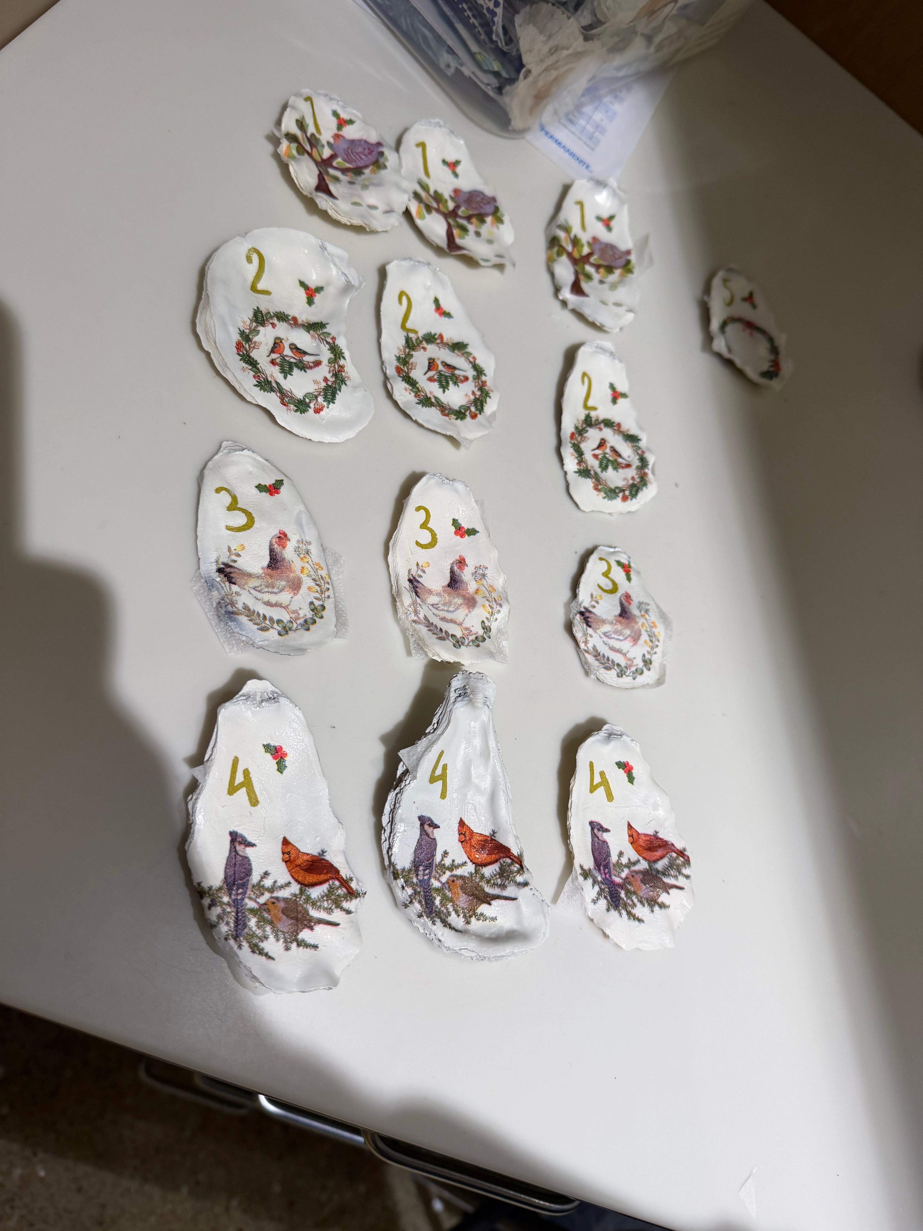 12 Days of Christmas Oyster Shell Ornament Set | Handmade Coastal Christmas Collection