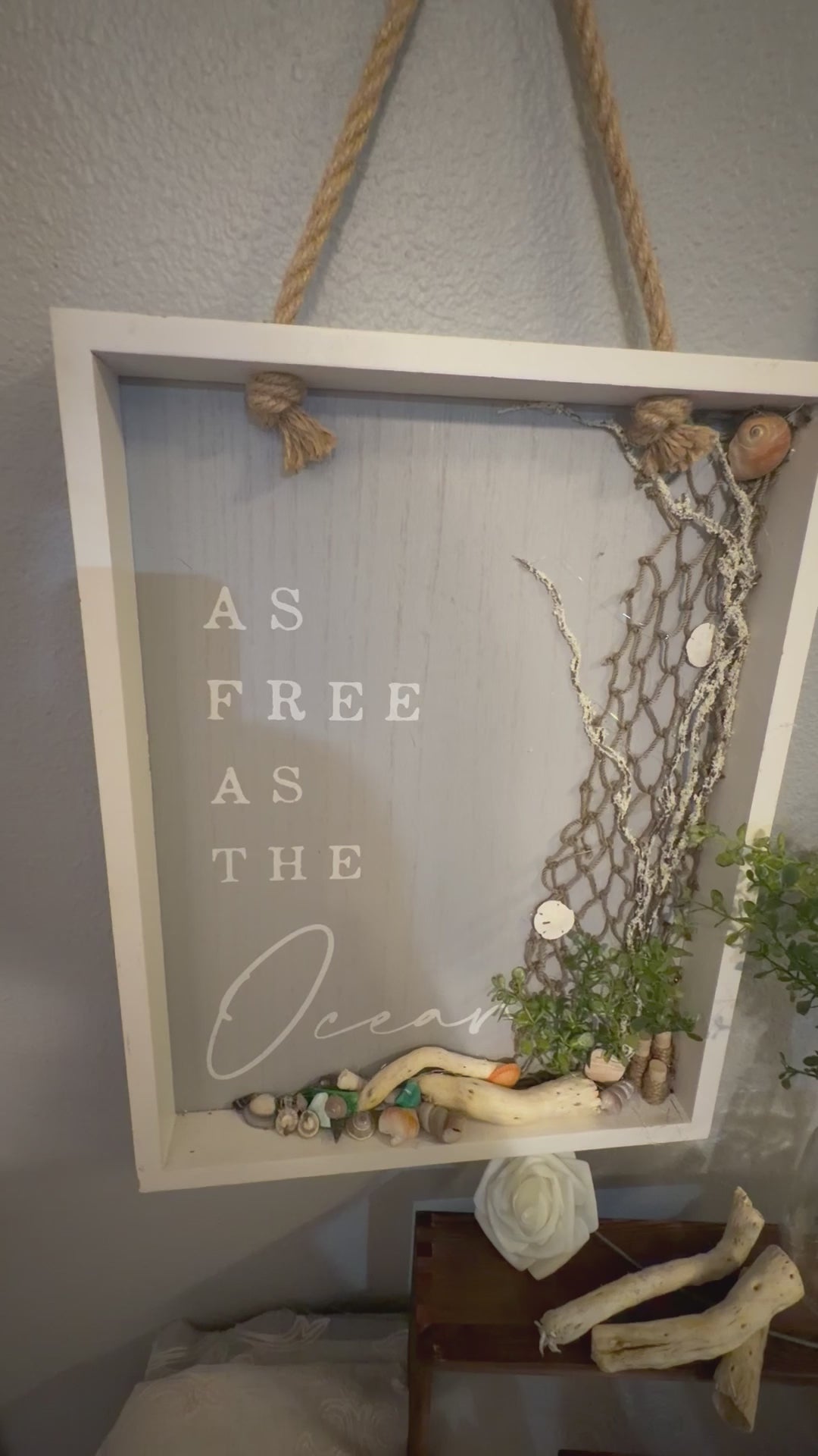 “As Free as the Ocean” One-of-a-Kind Coastal Shadow Box Wall Art