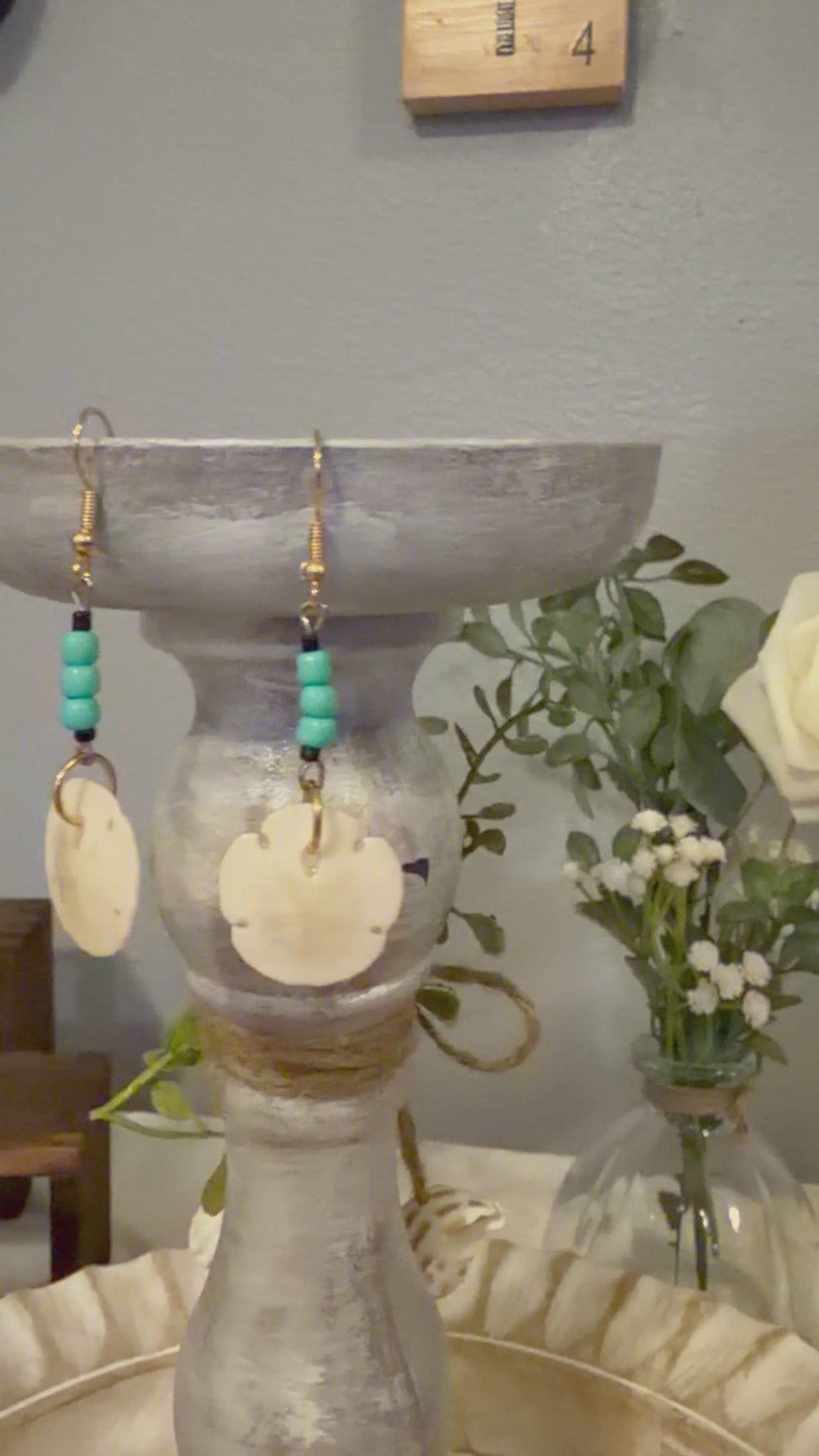 Natural Sand Dollar Earrings with Turquoise | Handcrafted Coastal Jewelry