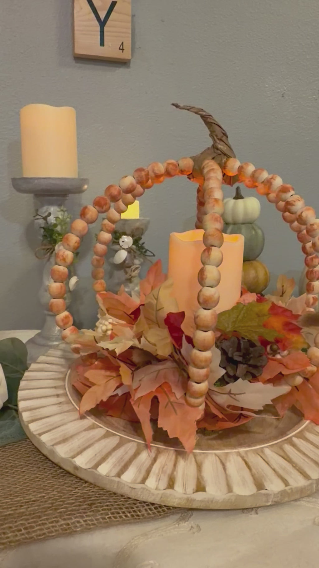 Hand-Beaded Pumpkin Centerpiece with Flameless Candle | Handmade Fall Décor