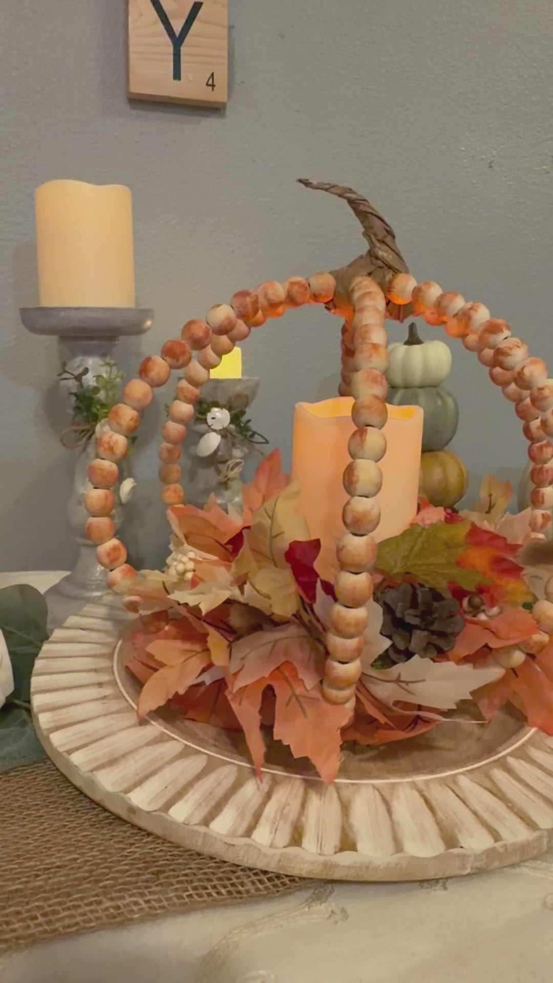 Hand-Beaded Pumpkin Centerpiece with Flameless Candle | Handmade Fall Décor