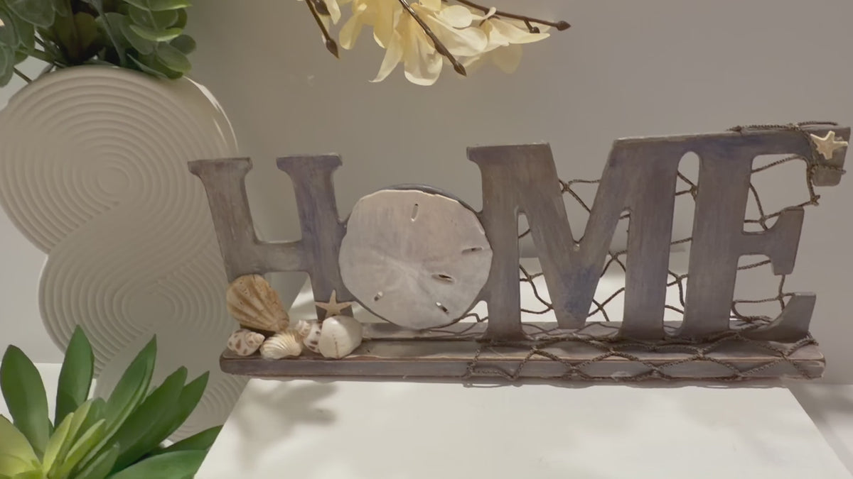 One-of-a-Kind Coastal HOME Sign – Handcrafted Sand Dollar & Shell Décor