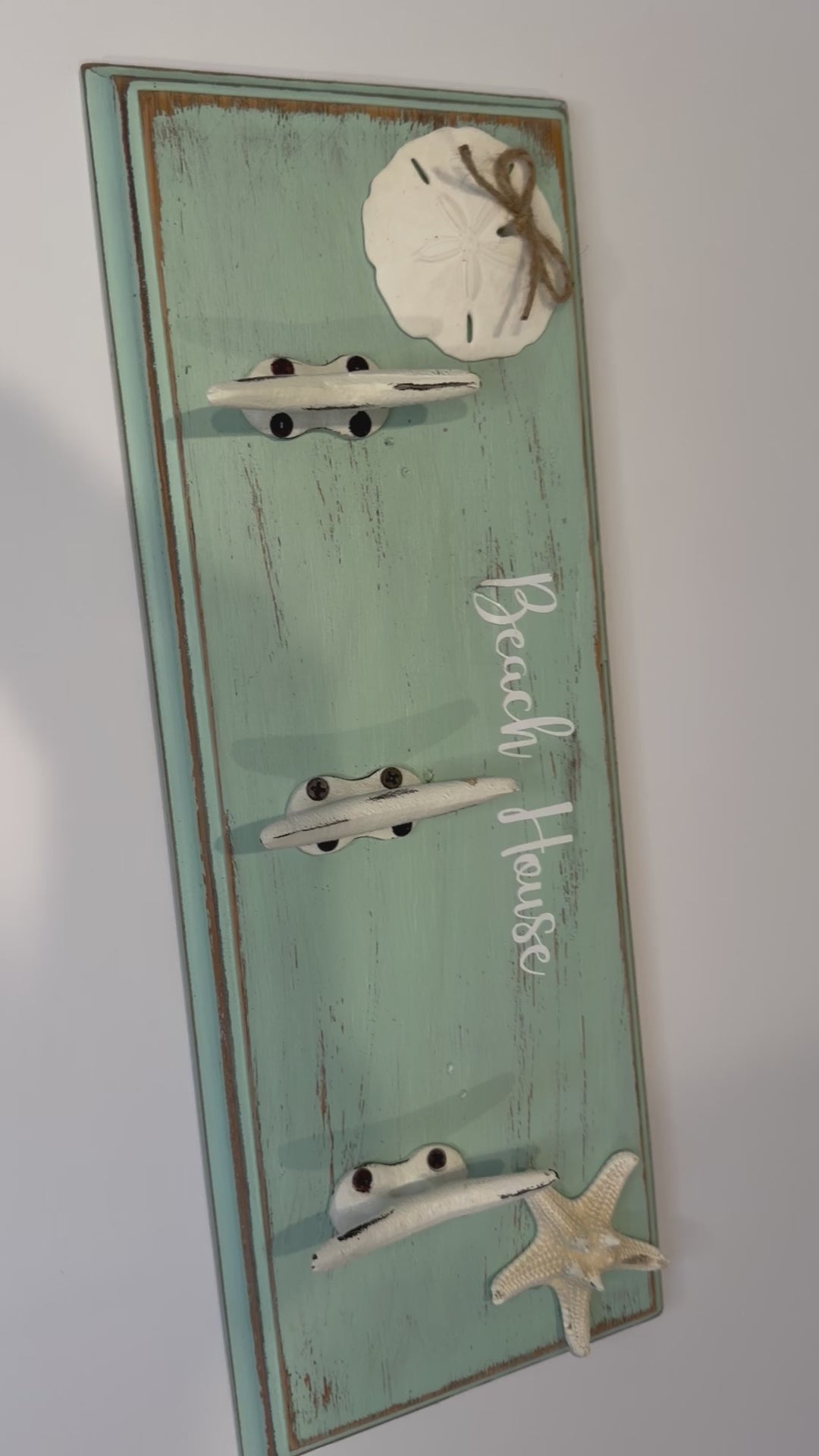 Beach House Coastal Wall Rack with Anchor Hooks | Seafoam Nautical Wall Décor